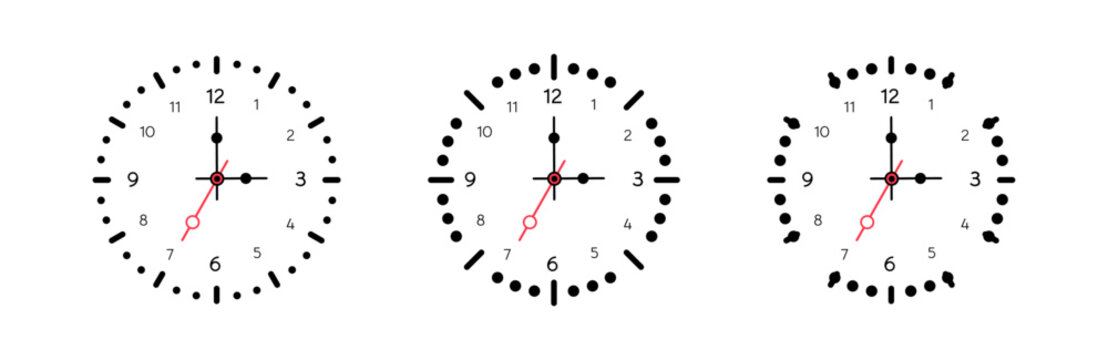 Minimalist Analog Clock Designs with Markers Vector Set