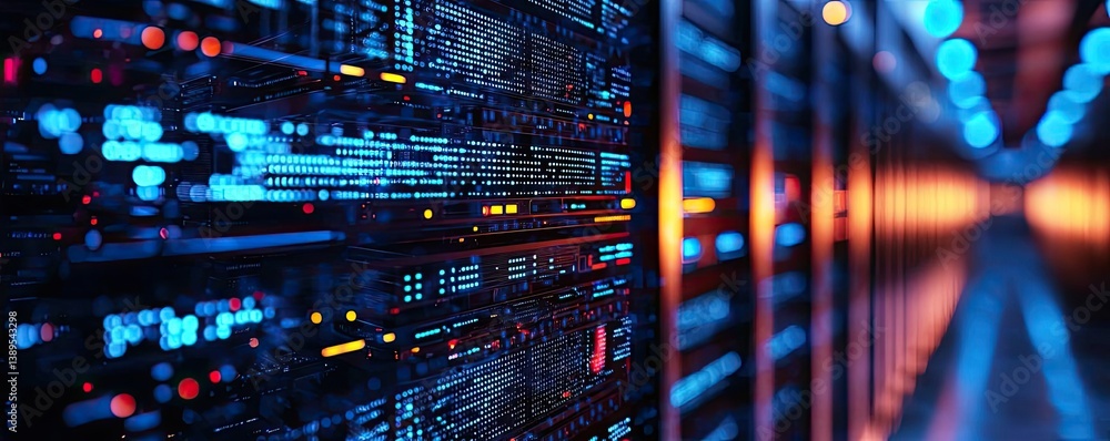 Aufkleber cloud server intelligent system managing globalization concept. close-up of a modern server room wit