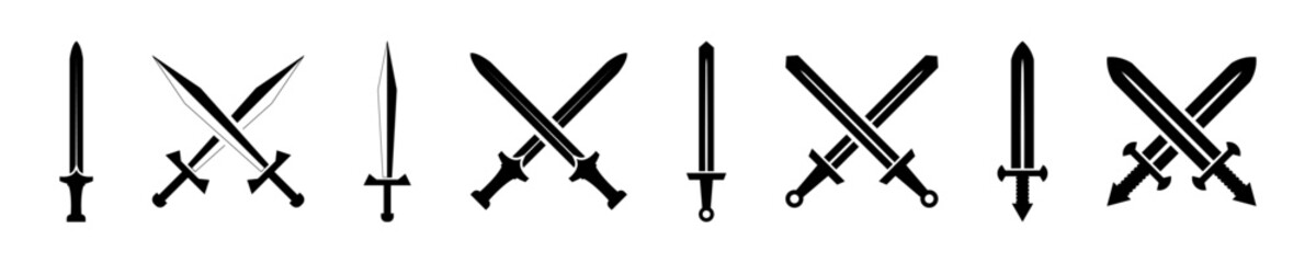 Swords and Crossed Sword Vector Icons Set