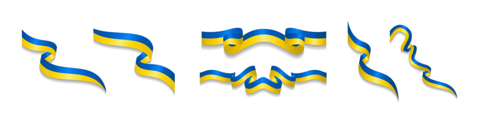 Blue and yellow Ukraine wavy ribbon vector set