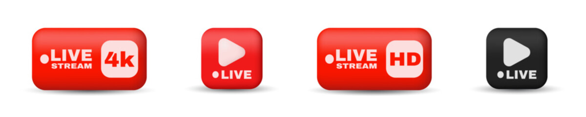 Live stream icons with HD and 4K options vector set
