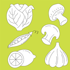 Hand-drawn Vegetable Clipart Set: Black & White Vegetable Illustrations: Cartoon Vegetable Doodles