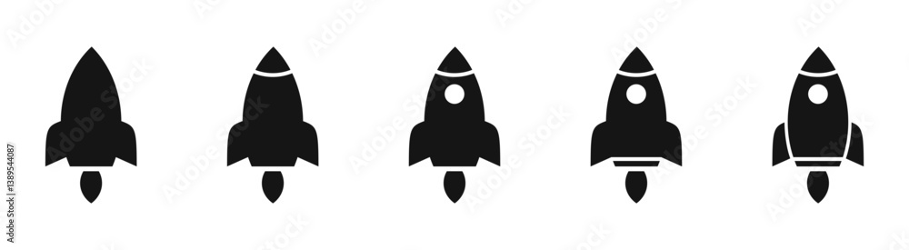 Poster rocket spaceship vector icon set