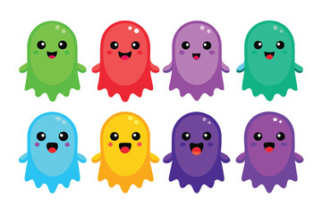Obraz premium Cute Glowing Halloween Ghosts Vector – Cartoon Spirits with Light Effects
