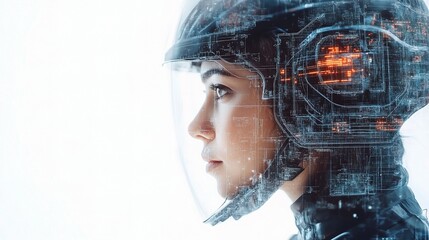 Engineer in Safety Helmet with Double Exposure Technology Elements