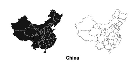 China Map with Provincial Boundaries Vector Set © 11ua
