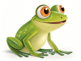 Obraz premium Adorable Cartoon Frog Green Amphibian Big Eyes Happy Expression Children s Illustration