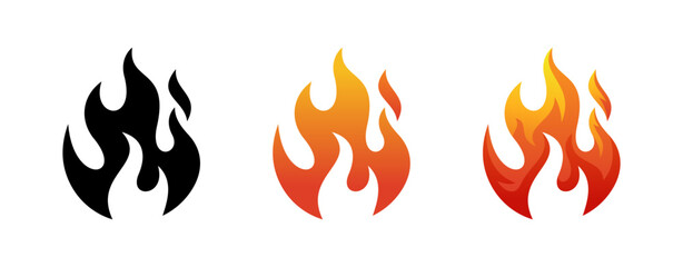 Flame Icons in Black and Gradient Colors Vector Set