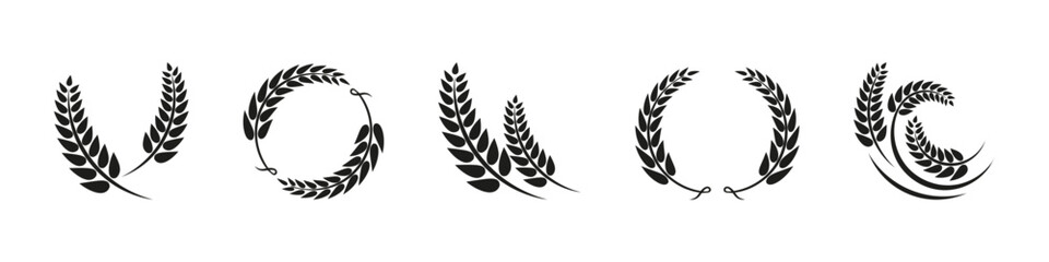 Stylized Black Wheat Ears Vector Icons Set