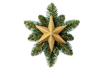 Sparkling gold star nestled in festive evergreen branches a Christmas symbol of hope and joy White