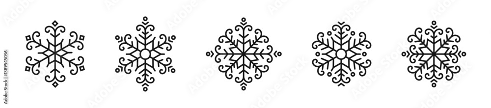 Poster intricate snowflake vector icon set in black