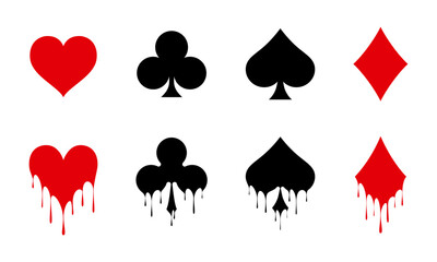 Classic and Dripping Card Suit Symbols Vector Set