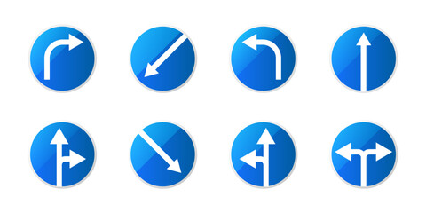 Blue Circular Traffic Direction Signs Vector Set