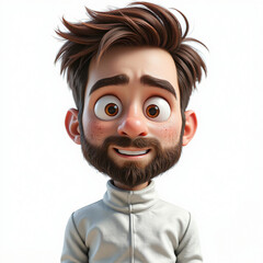 A 3D illustration of a man with brown hair and a beard.