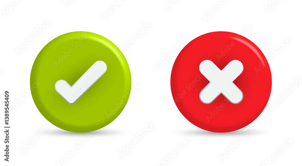 Poster green checkmark and red cross buttons vector set