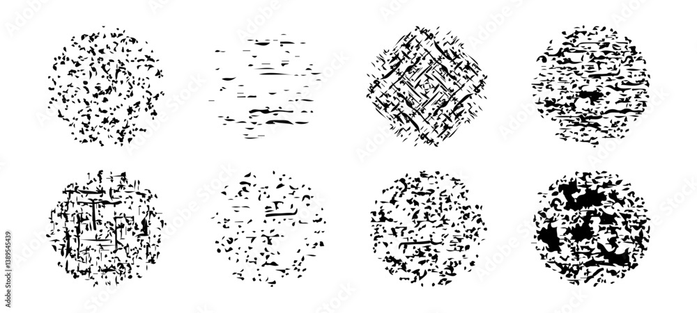 Poster abstract distressed circular textures vector set