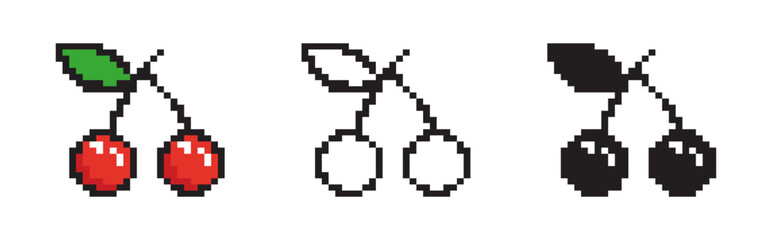 Pixelated Cherry Vector Icons Set
