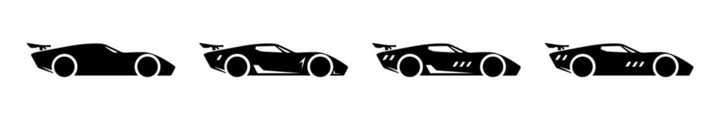 Silhouette Icons of Sports Cars with Spoilers Vector Set