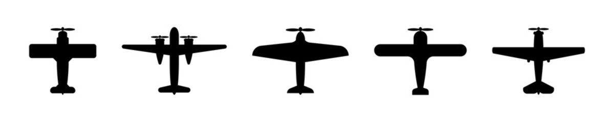 Silhouettes of Vintage Propeller Airplanes Vector Set © 11ua