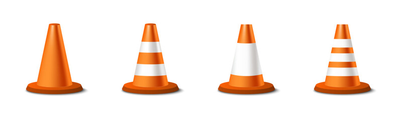 Traffic Cones with Orange and White Stripes Vector Set