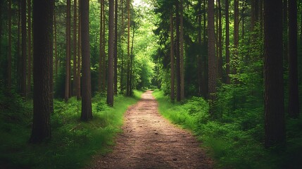 Obraz premium Lush green forest path.