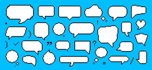 Obraz premium Set of Pixel Bubbles. Retro 8-Bit Speech Boxes for Games and UI. Set of empty pixelated speech bubbles. Vector illustration