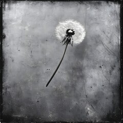 Lonely Dandelion Seedhead in Gray Landscape