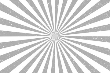 Sun ray light. Sun rays background. Radial burst. Sunburst grey pattern. Gray background. Beam line. Radiate lines sunlight. Comic sunrise effect texture. Retro pop art stripe. Vector illustration