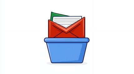 Pixelated Red Envelope In Blue Container On White Background