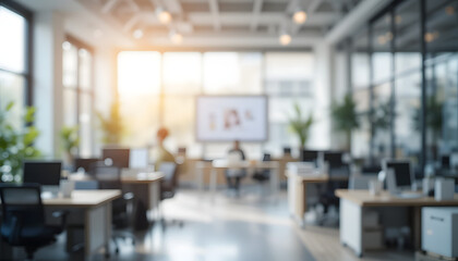 Blurred Modern Office Workspace with Sunlight