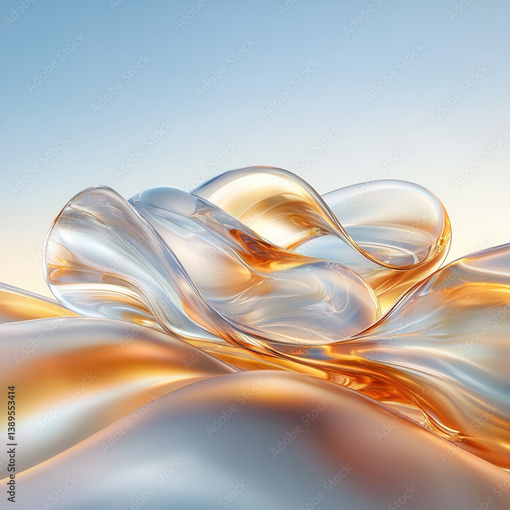 Poster abstract glass shapes reflecting light and color against a gradient background.
