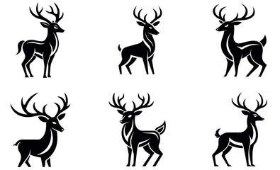 Stylized Deer Head and Antler Vector Illustrations – Black Silhouette Designs