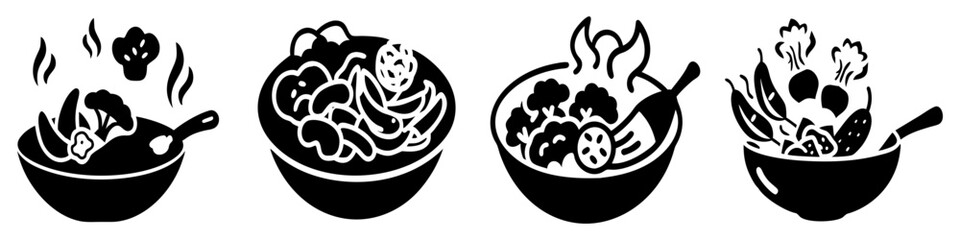 vegetable stir fry icon, vegetable stir fry silhouette vector illustration-simple silhouette illustration of vegetable stir fry, perfect for vegetable stir fry logos and icons