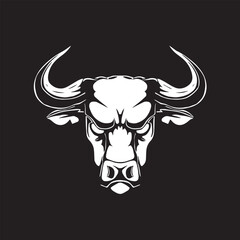 bull head mascot silhouette icon with aggressive expression vector illustration isolated on black background