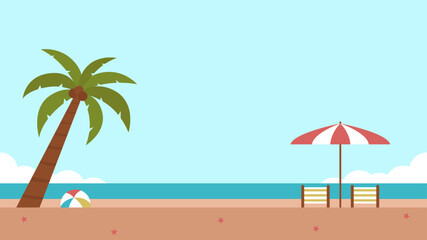 Fototapeta premium Summer beach flat illustration. Beach scenery background