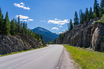 Yellowhead Highway in Jasper National Park, Alberta, Canada. Breathtaking Scenic View in the Canadian Rockies.