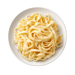 Plate of Pasta with Basil on a White Background