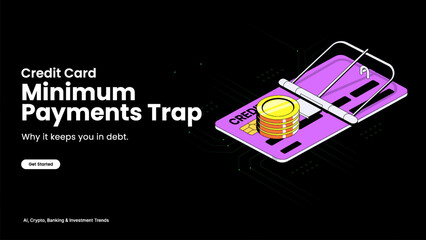 Credit Card Minimum Payments Trap&ndash;Debt Growth Illustrated with Interest Accumulation, Payment Pitfalls, and Credit Score Risks | Smart Credit Management Vector Design