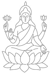 Godess Laxmi Single Stroke Vector Line Art Illustration, godess, laxmi, Indian Godess, Hindu Godess, prayer, wealth, Diwali, celebration, festival, money, lucky, utsav, Indian Godess, lotus, sitting