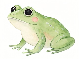 Fototapeta premium Adorable Green Frog Illustration Watercolor Style Amphibian Animal Cute Cartoon Character Design