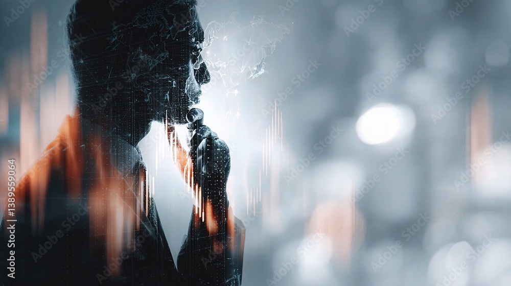 Aufkleber double exposure concept of businessman with data visualization background