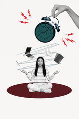 Sketch vertical poster image collage of dreamy businesswoman do yoga office laptop supplies...
