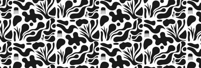 Seamless Abstract Organic Pattern in Black and White Modern Art Design
