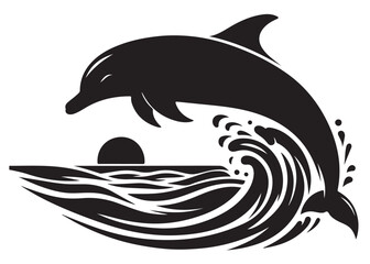 dolphin logo design vector silhouette illustration, dolphin logo icon silhouette, black silhouette of a dolphin jumping, a silhouette black and white dolphin on white background © Adobe design