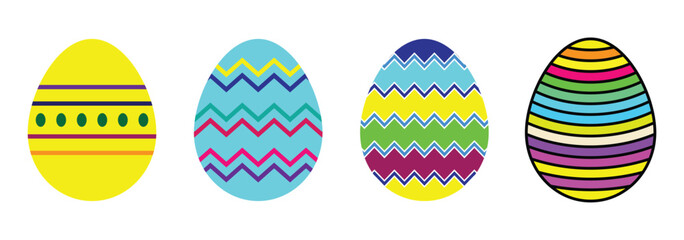 Easter eggs design isolated on white background. Easter eggs drawing clipart set. Happy easter egg flat clip art collection in colorful and multicolored paint. Vector illustration editable strokes.