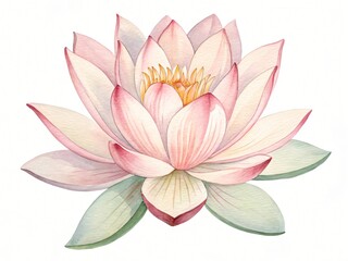 Exquisite Watercolor Painting of a Pink Lotus Flower with Delicate Petals and Leaves