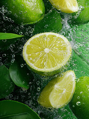 Close-up image of sliced green limes in water
