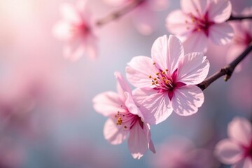 Fototapeta premium Delicate pink cherry blossoms, full bloom, soft petals , design, beauty