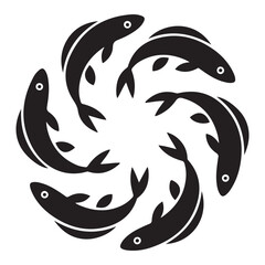 Set of Vector Black silhouette flock of fish. Element for your design. Logo template. with white background