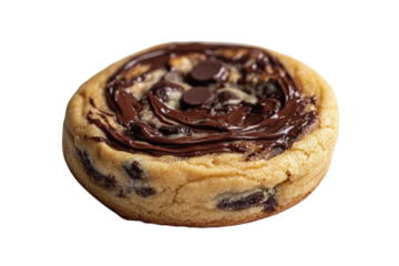 Indulge in a decadent chocolate chip cookie generously drizzled with rich melted chocolate a